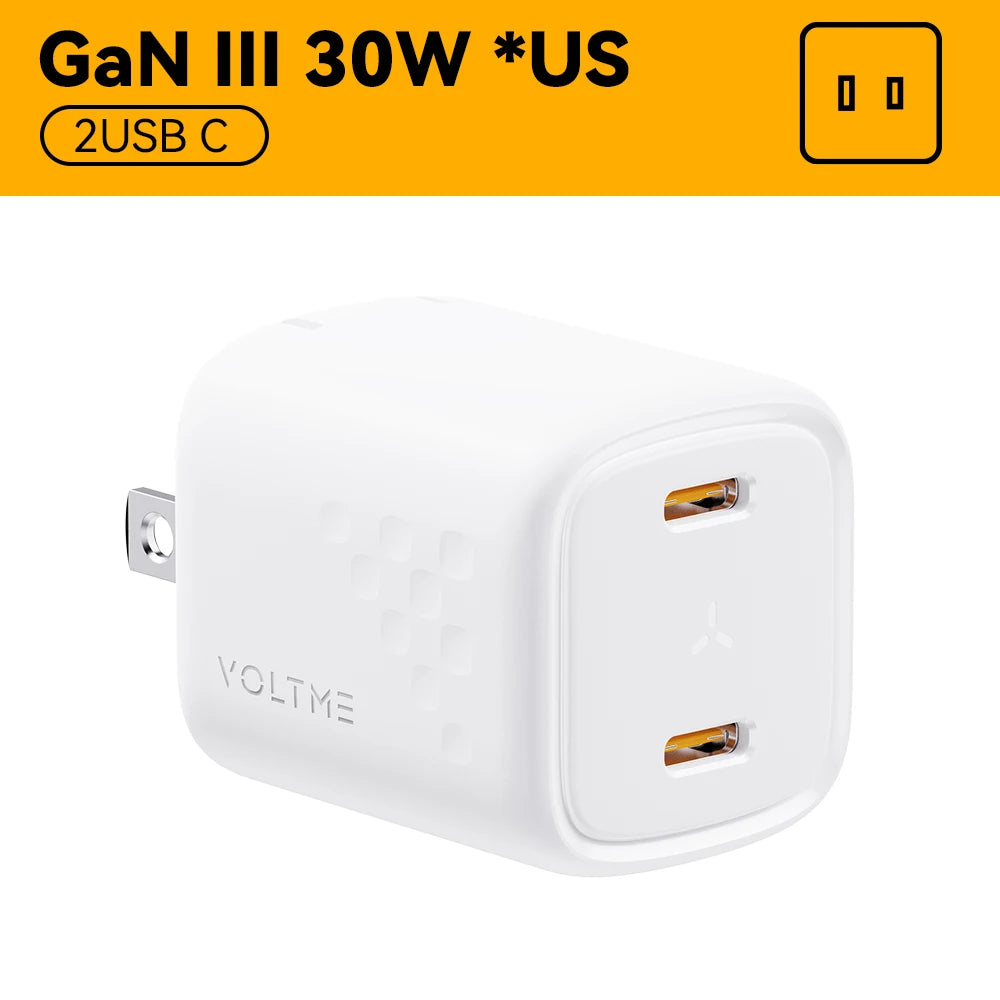 VOLTME 30W GaN Charger USB A + USB C Charger Fast Charging PD 3.0 QC 4.0+ Support PPS AFC FCP SCP MTK For iPhone 15 14 Pro Max