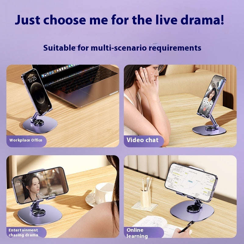 Metal Rotating Desktop Phone Stand – Adjustable Folding Mobile Holder for Desk & Table