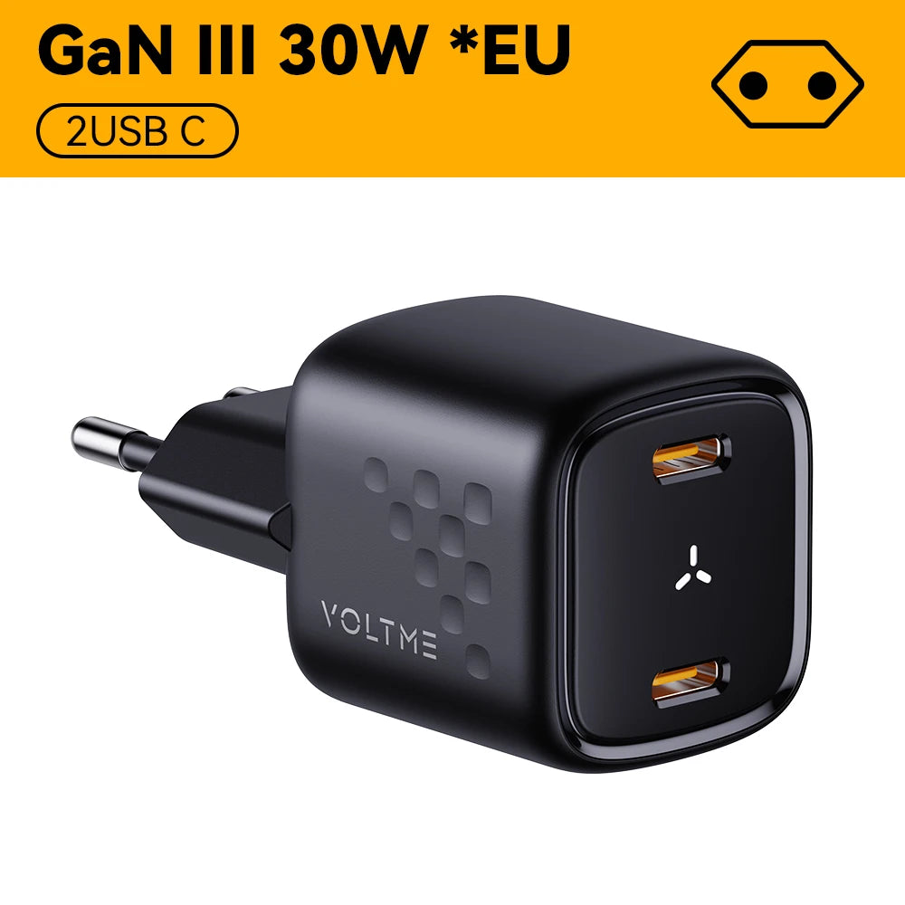 VOLTME 30W GaN Charger USB A + USB C Charger Fast Charging PD 3.0 QC 4.0+ Support PPS AFC FCP SCP MTK For iPhone 15 14 Pro Max