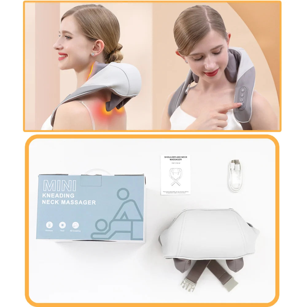 Bionic Neck Shoulder Massager Heated Back Massagers Electric Kneading Muscles Massage Pillow Neck Waist Leg Body ﻿3-Level Modes