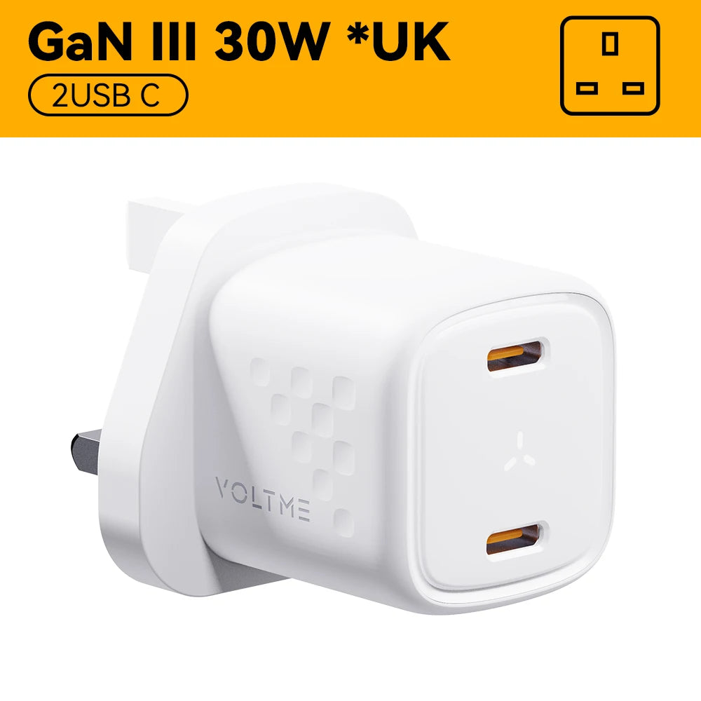 VOLTME 30W GaN Charger USB A + USB C Charger Fast Charging PD 3.0 QC 4.0+ Support PPS AFC FCP SCP MTK For iPhone 15 14 Pro Max